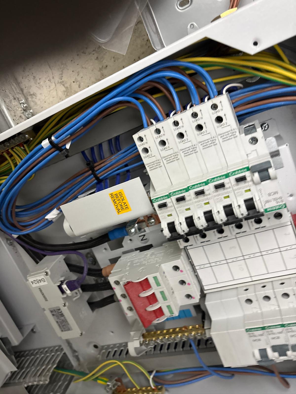 Consumer unit wiring and circuit protection installation